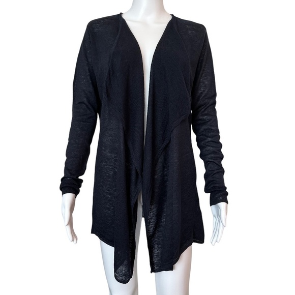 Tahari Women's Size S Open Front Navy Waterfall Linen Cardigan Long Sleeve - Picture 2 of 16
